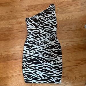 Calvin Klein One-Shoulder Black and White Dress